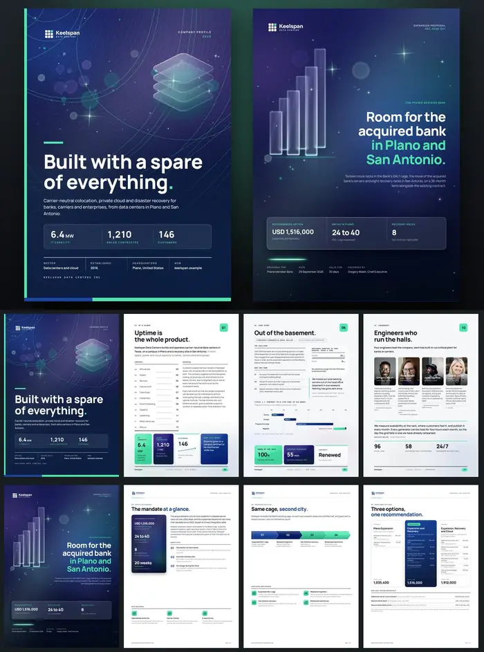 Investor documents, Keelspan Data Centers: finished specimen shown whole