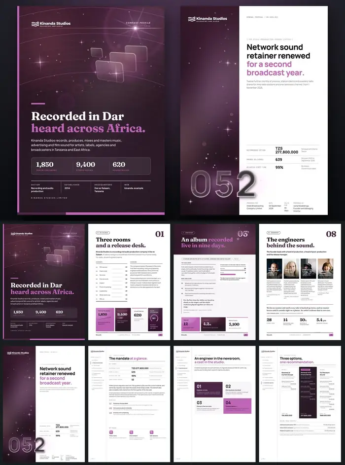 Investor documents, Kinanda Studios: finished specimen shown whole