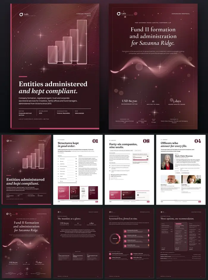 Investor documents, Lakle Corporate Services: finished specimen shown whole