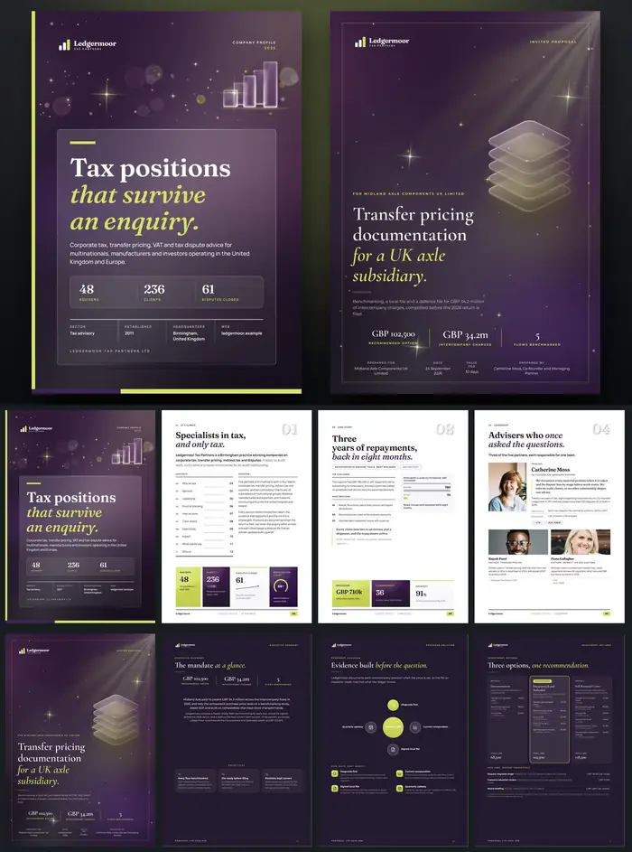 Investor documents, Ledgermoor Tax Partners: finished specimen shown whole
