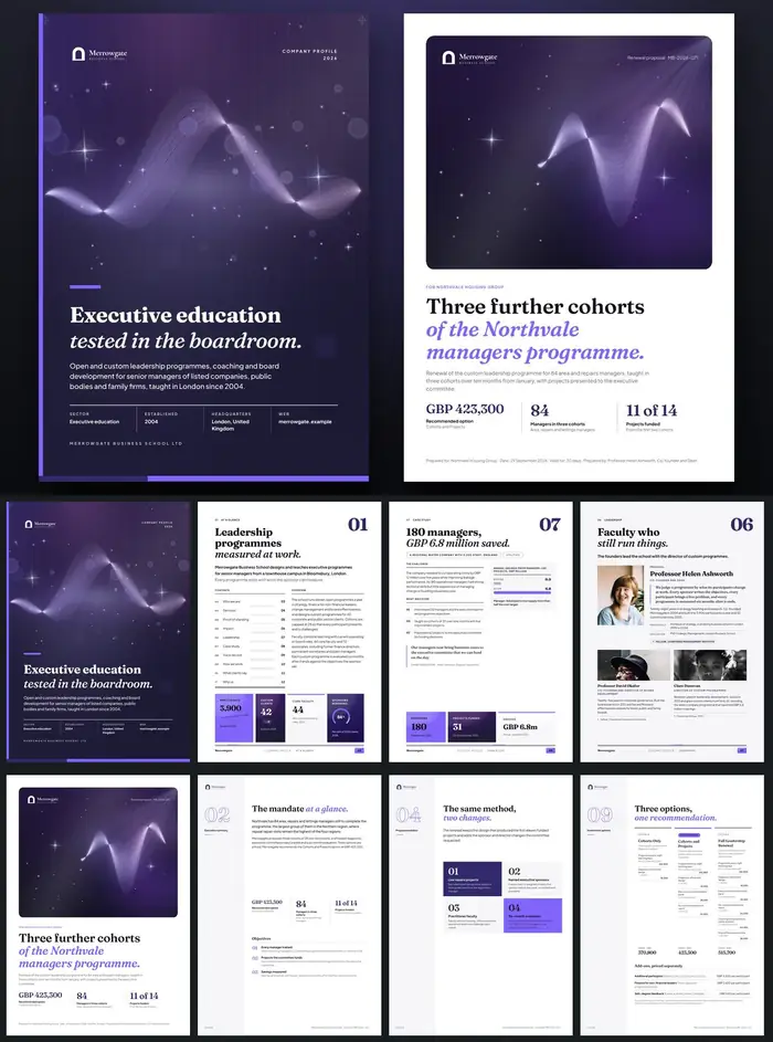Investor documents, Merrowgate Business School: finished specimen shown whole