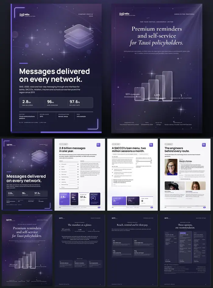Investor documents, Mlio Communications: finished specimen shown whole