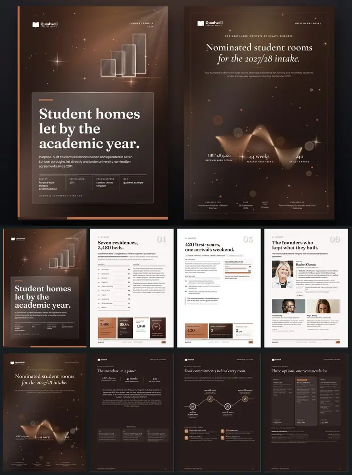 Investor documents, Quadwell Student Living: finished specimen shown whole