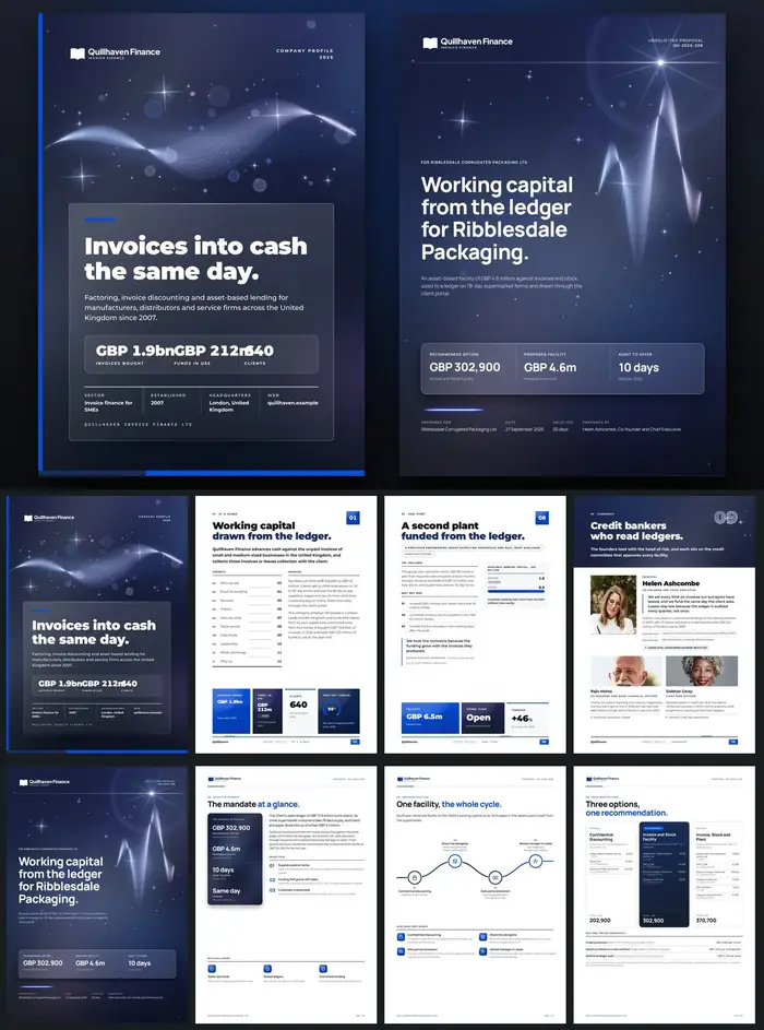 Investor documents, Quillhaven Finance: finished specimen shown whole