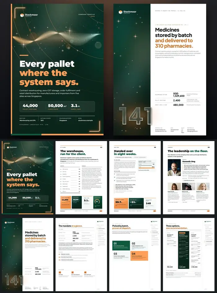 Investor documents, Stackmoor Logistics: finished specimen shown whole