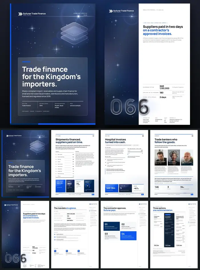 Investor documents, Sufunar Trade Finance: finished specimen shown whole