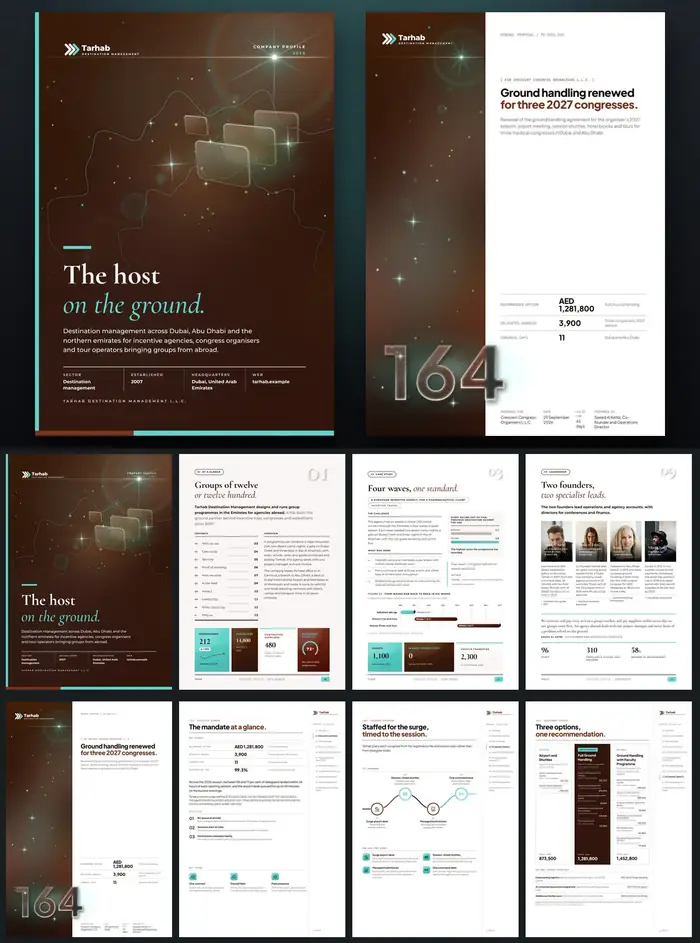 Investor documents, Tarhab Destination Management: finished specimen shown whole
