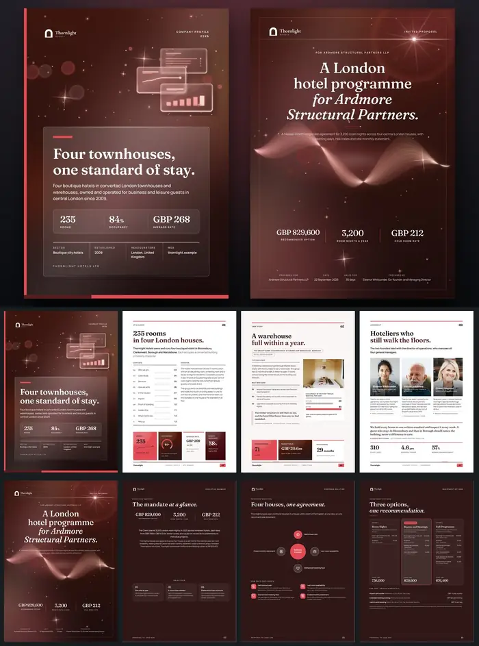 Investor documents, Thornlight Hotels: finished specimen shown whole