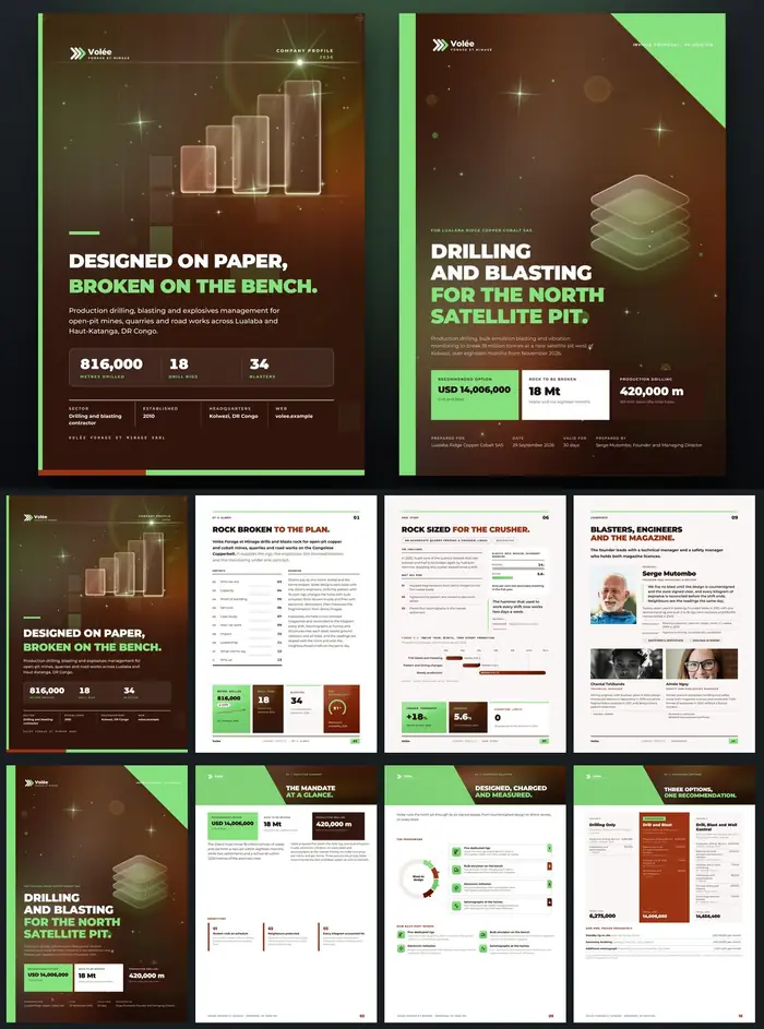 Investor documents, Volée Forage et Minage: finished specimen shown whole
