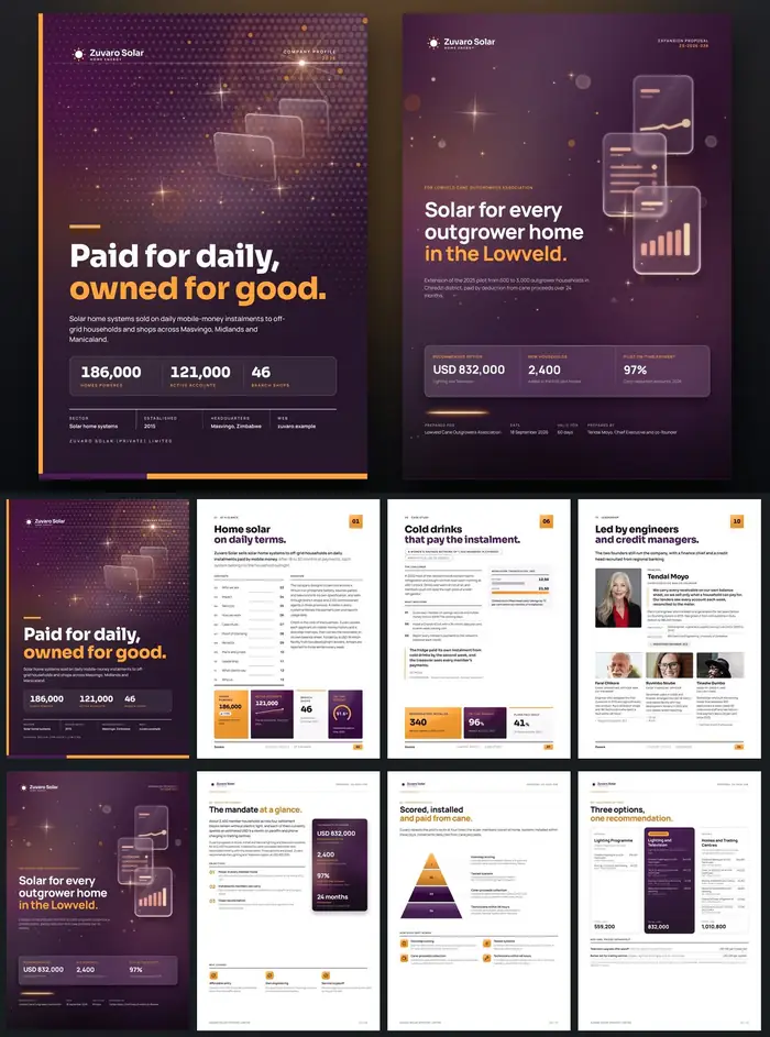 Investor documents, Zuvaro Solar: finished specimen shown whole