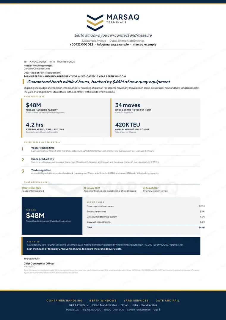 Letters, Container port terminal: finished specimen shown whole