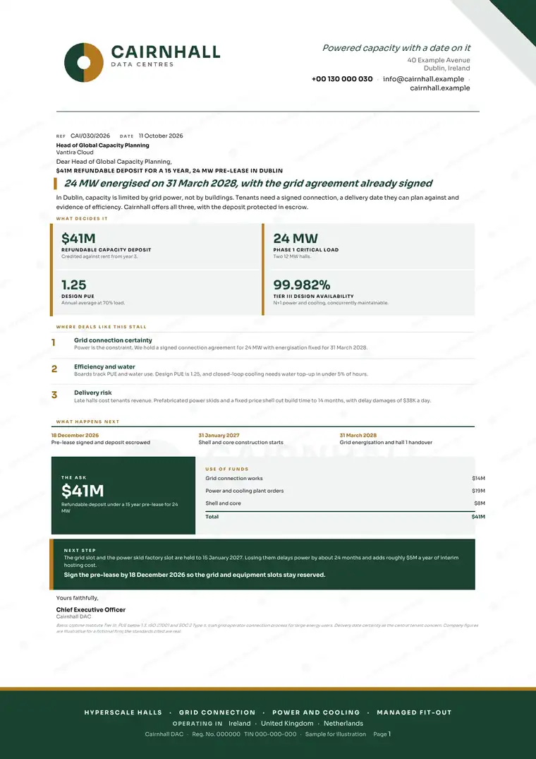 Letters, Data centre developer: finished specimen shown whole