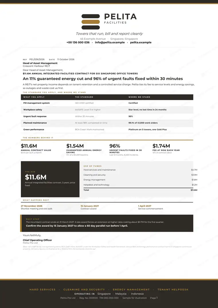 Letters, Property and facilities management: finished specimen shown whole
