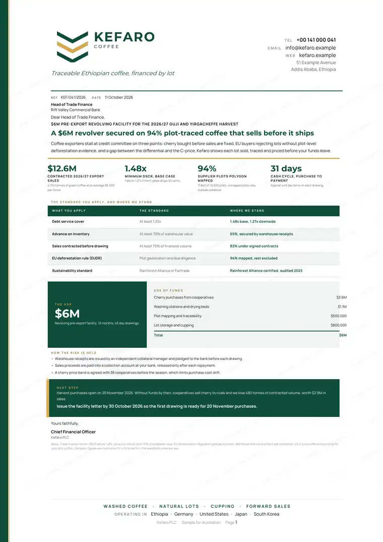Letters, Specialty coffee exporter: finished specimen shown whole
