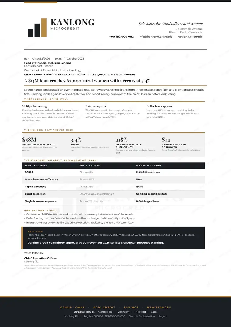 Letters, Microfinance institution: finished specimen shown whole
