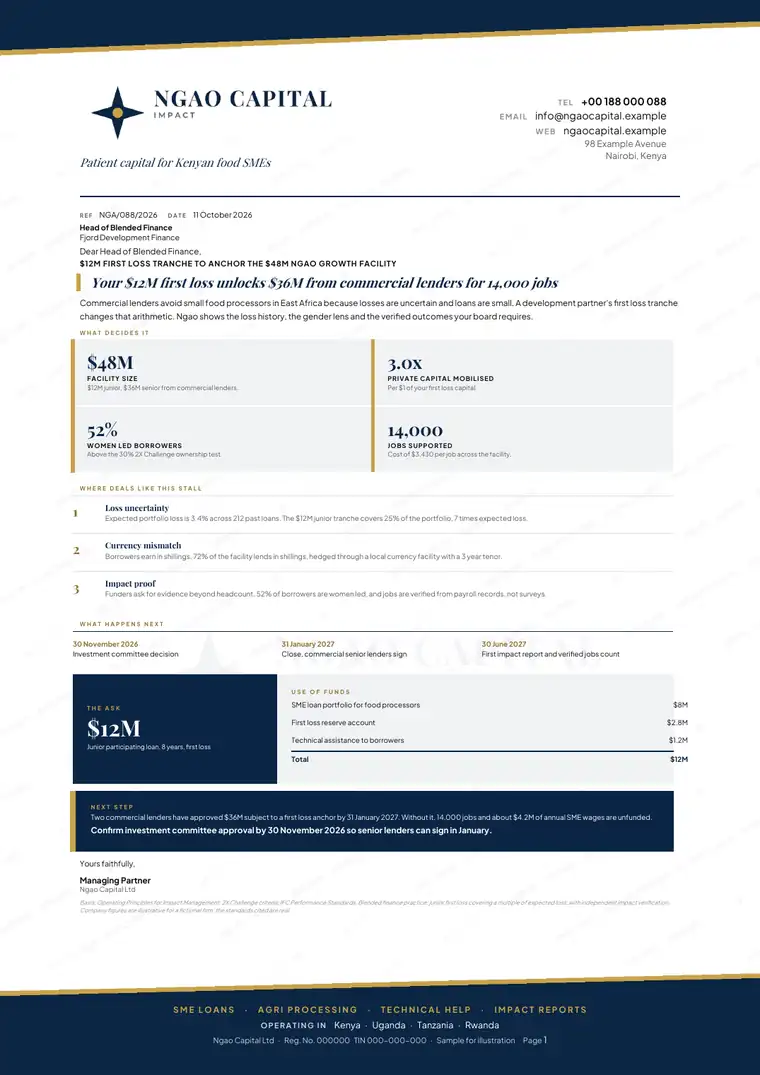 Letters, Impact investing fund: finished specimen shown whole