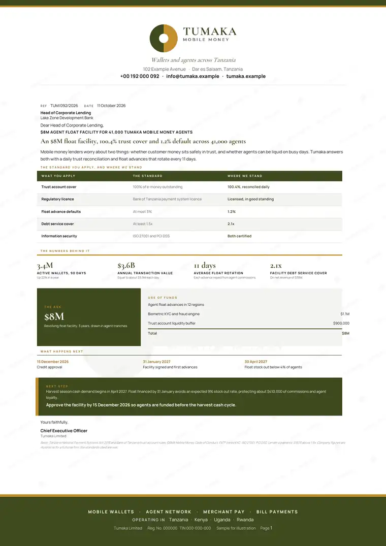 Letters, Mobile money operator: finished specimen shown whole