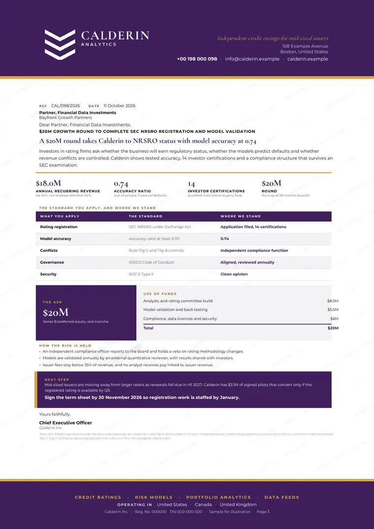 Letters, Credit rating and risk analytics: finished specimen shown whole