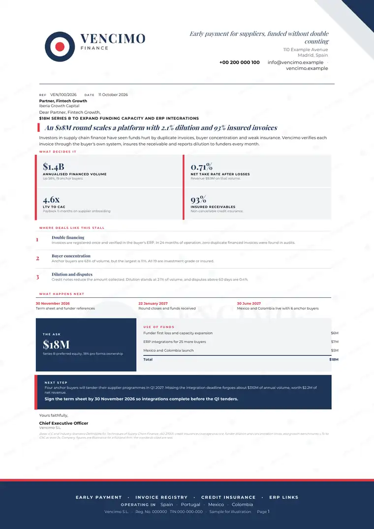 Letters, Supply chain finance platform: finished specimen shown whole