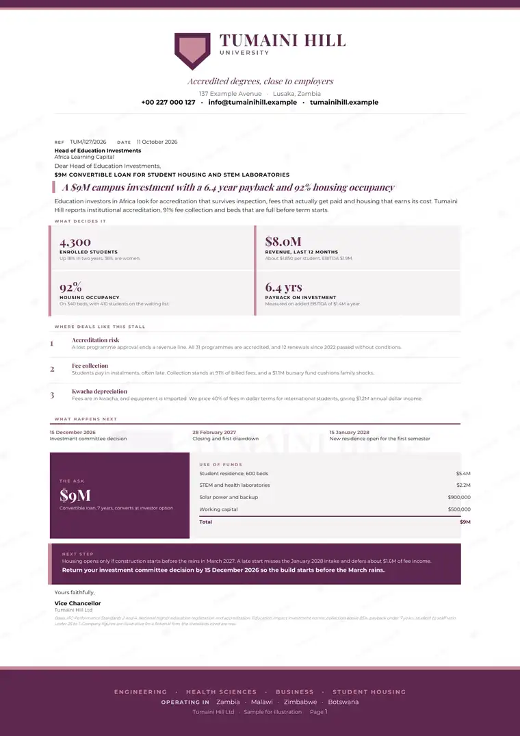 Letters, Private university campus: finished specimen shown whole