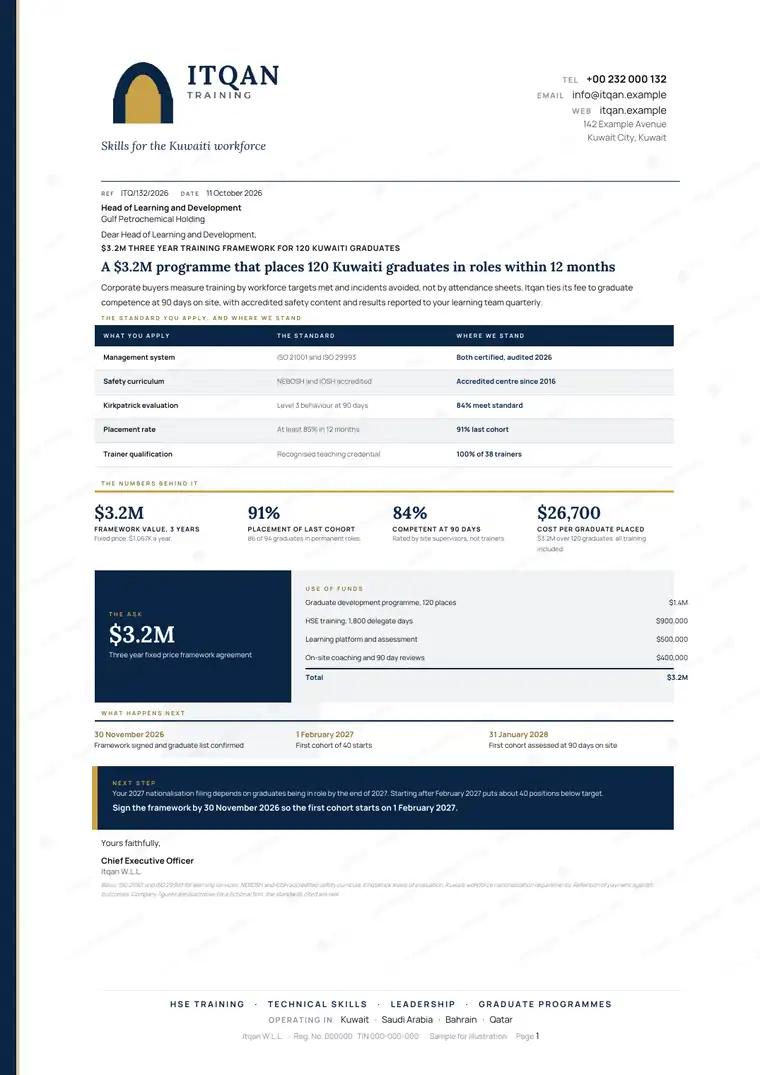 Letters, Corporate training provider: finished specimen shown whole