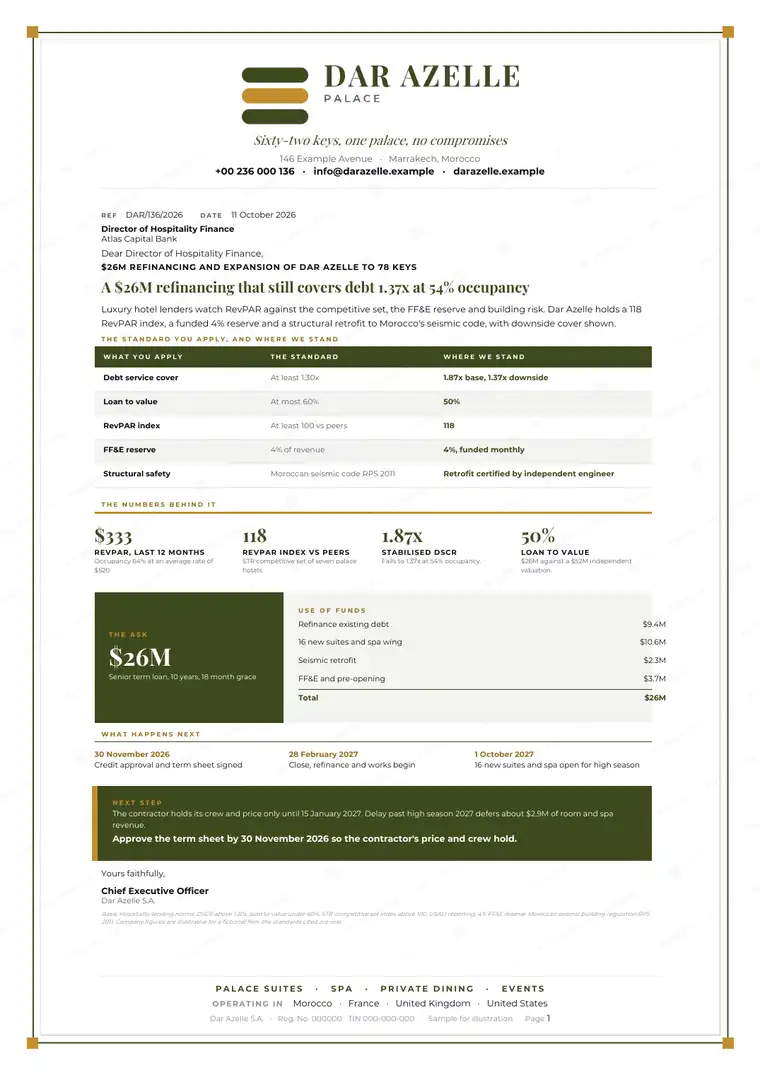 Letters, Luxury hotel: finished specimen shown whole