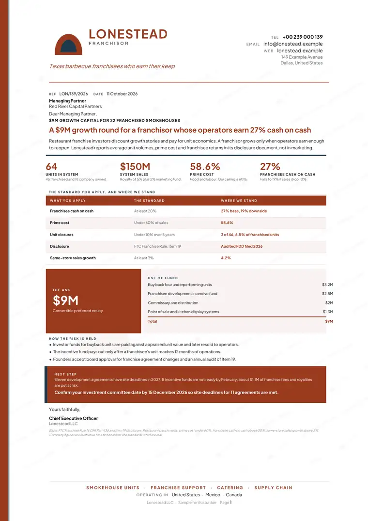 Letters, Restaurant franchise: finished specimen shown whole