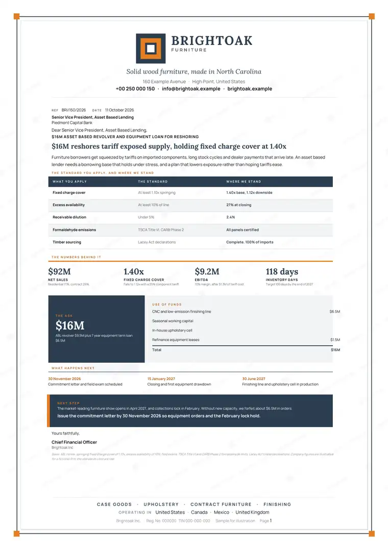 Letters, Furniture manufacturer: finished specimen shown whole