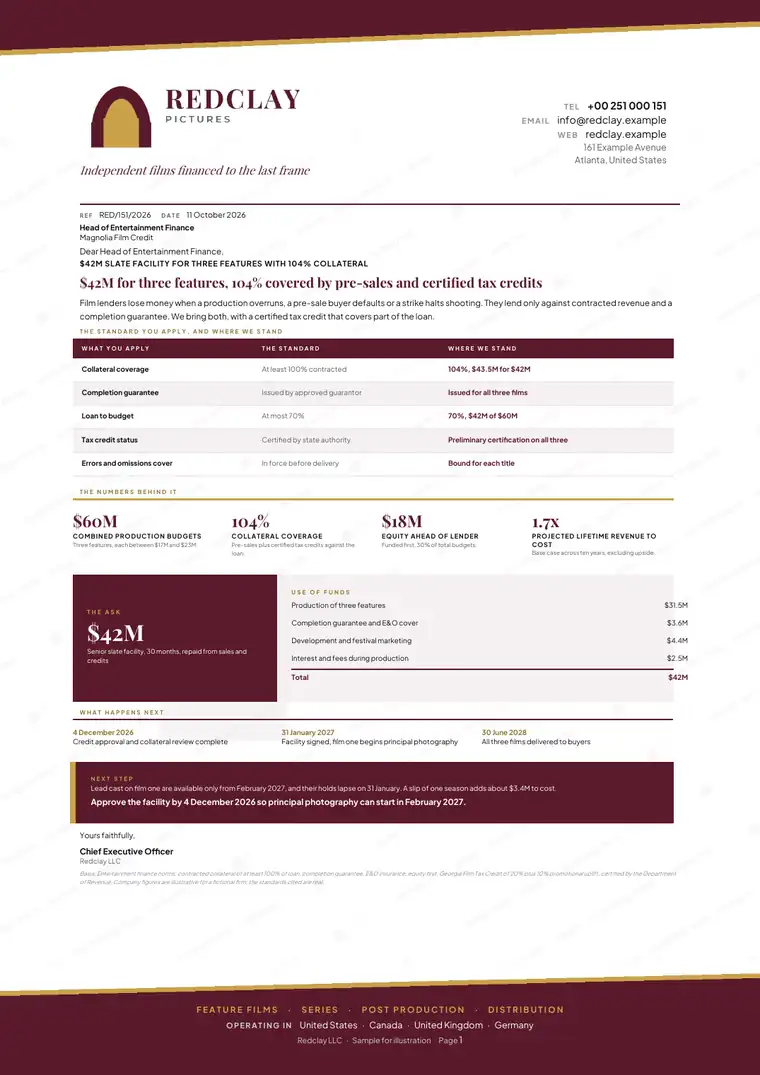 Specimen on a fictional company, shown whole