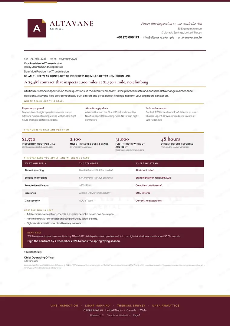 Letters, Unmanned aerial systems: finished specimen shown whole