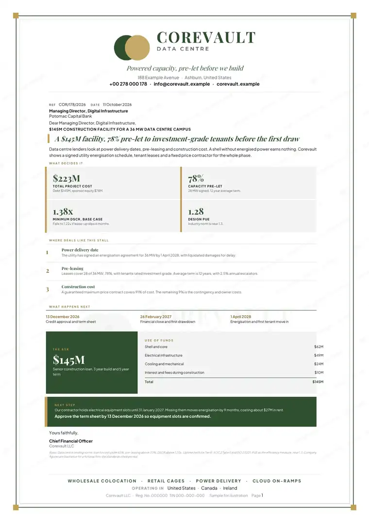 Letters, Colocation data centres: finished specimen shown whole