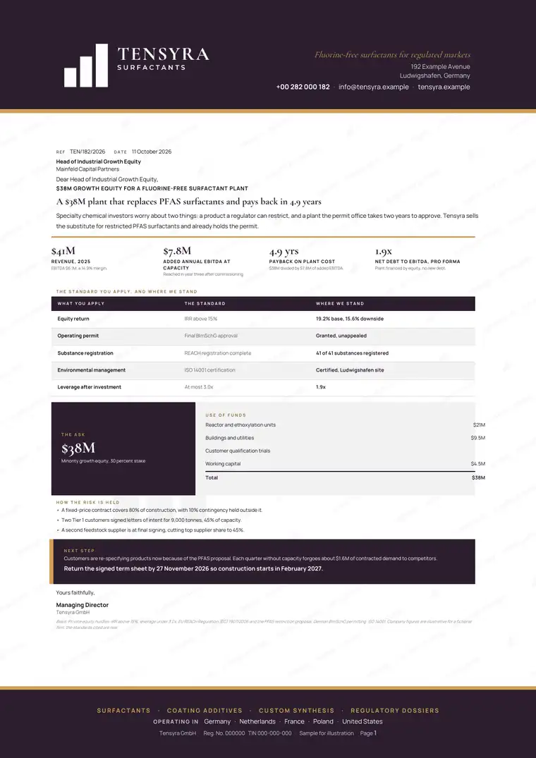 Letters, Specialty chemicals: finished specimen shown whole