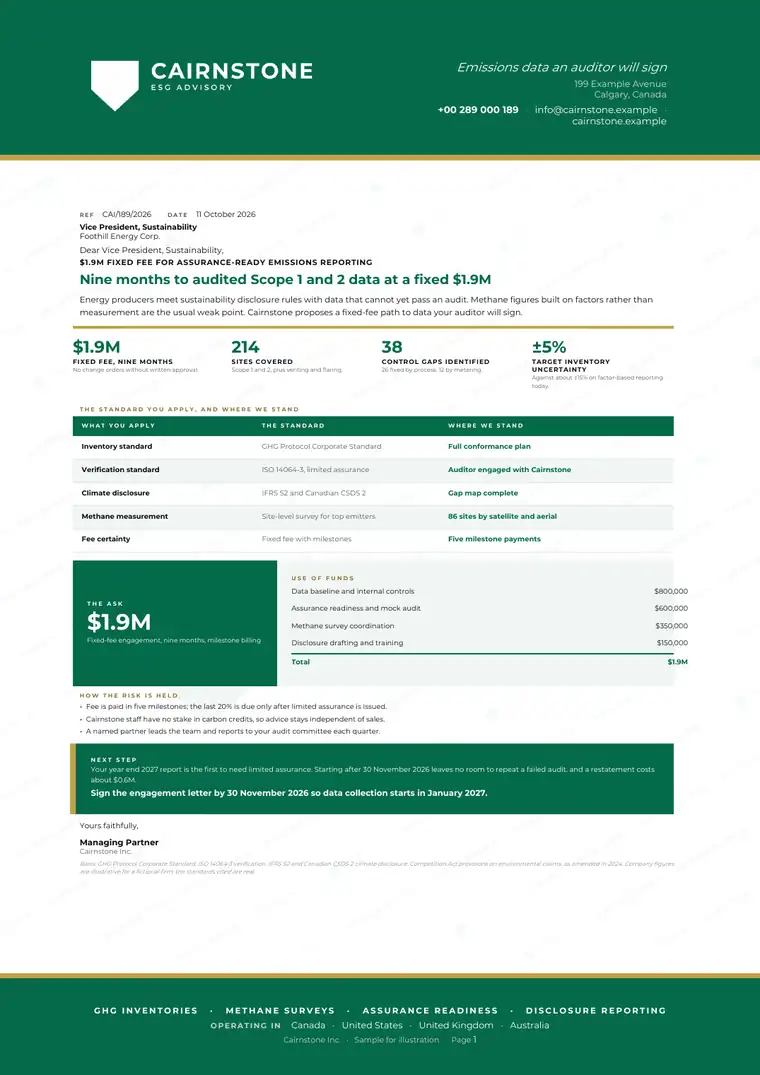 Letters, Environmental and ESG consulting: finished specimen shown whole