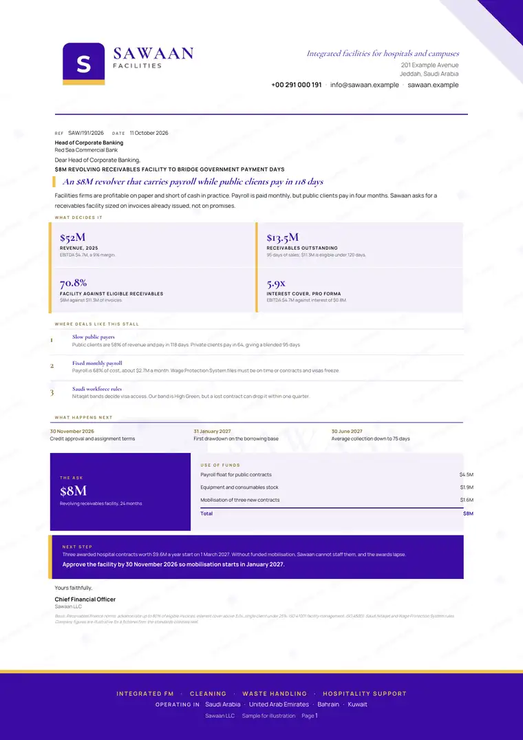 Letters, Facilities and cleaning services: finished specimen shown whole
