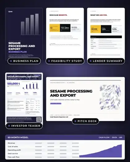 Plans, Sesame processing and export: finished specimen shown whole