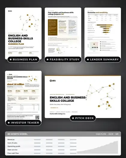 Plans, English and business-skills college: finished specimen shown whole