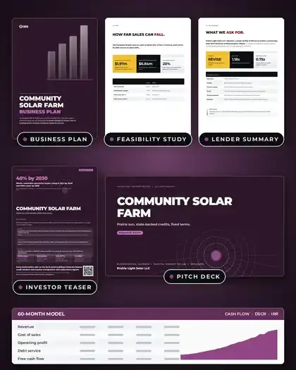 Plans, Community solar farm: finished specimen shown whole