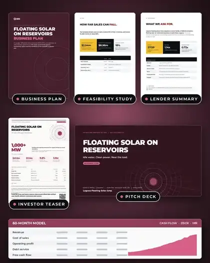 Plans, Floating solar on reservoirs: finished specimen shown whole