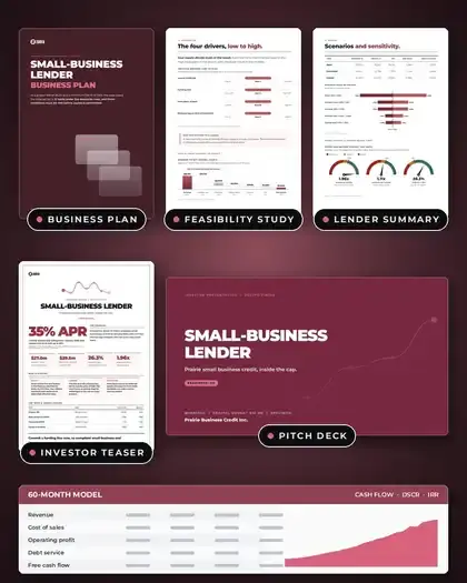 Plans, Small-business lender: finished specimen shown whole