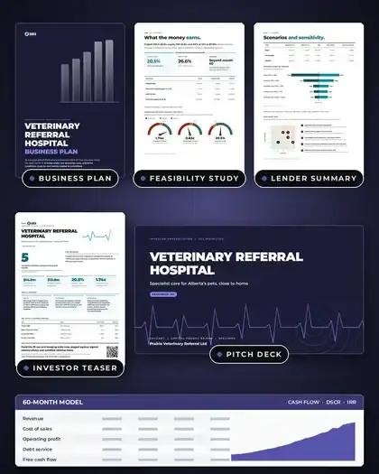 Plans, Veterinary referral hospital: finished specimen shown whole