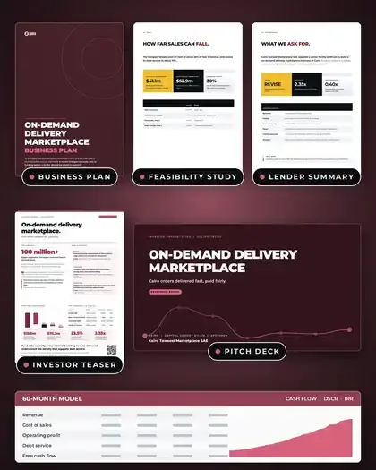 Plans, On-demand delivery marketplace: finished specimen shown whole