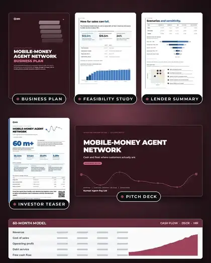 Plans, Mobile-money agent network: finished specimen shown whole