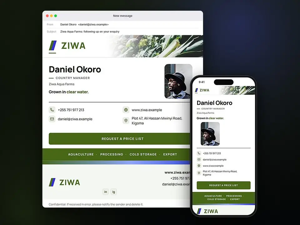 Signatures, Ziwa Aqua Farms: finished specimen shown whole