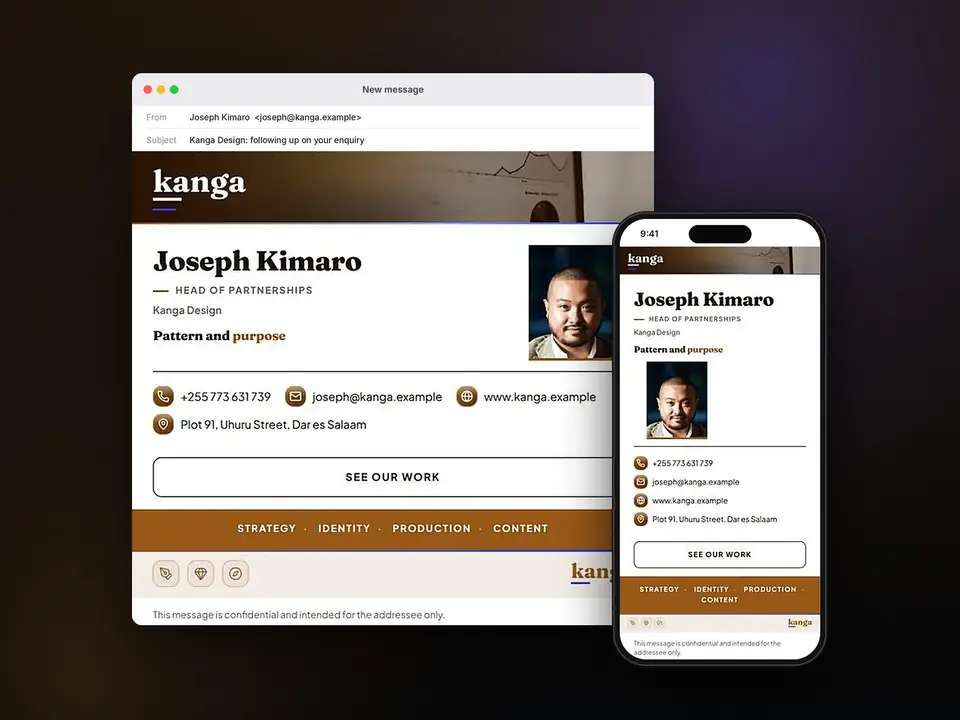Signatures, Kanga Design: finished specimen shown whole