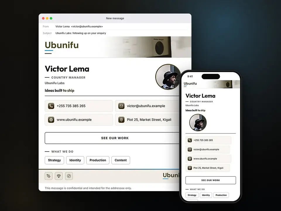 Signatures, Ubunifu Labs: finished specimen shown whole