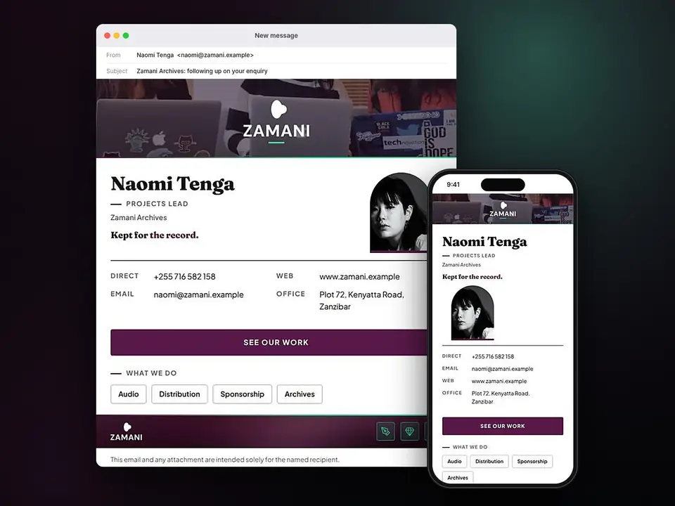 Specimen on a fictional company, shown whole