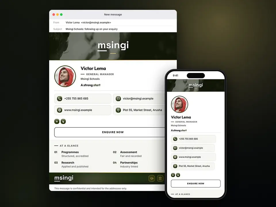 Signatures, Msingi Schools: finished specimen shown whole