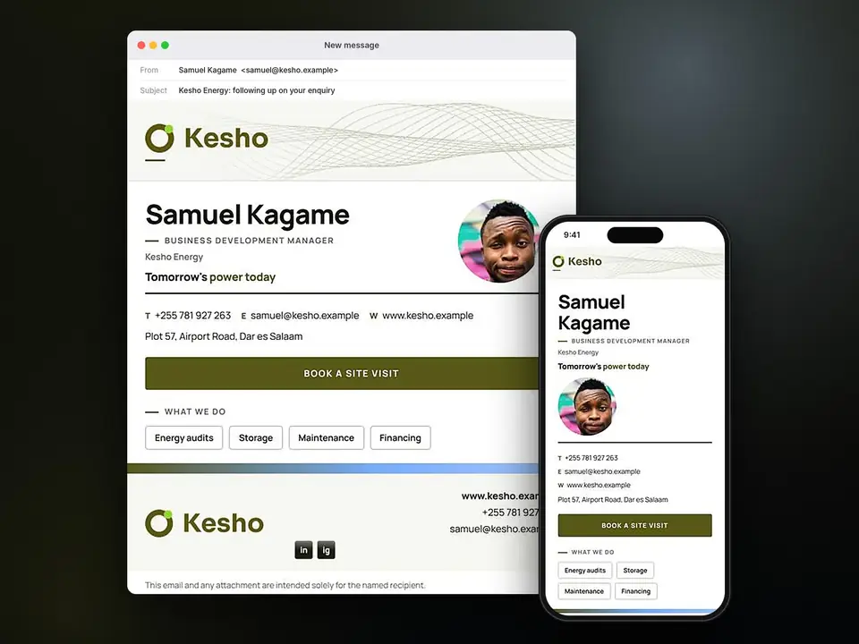 Signatures, Kesho Energy: finished specimen shown whole