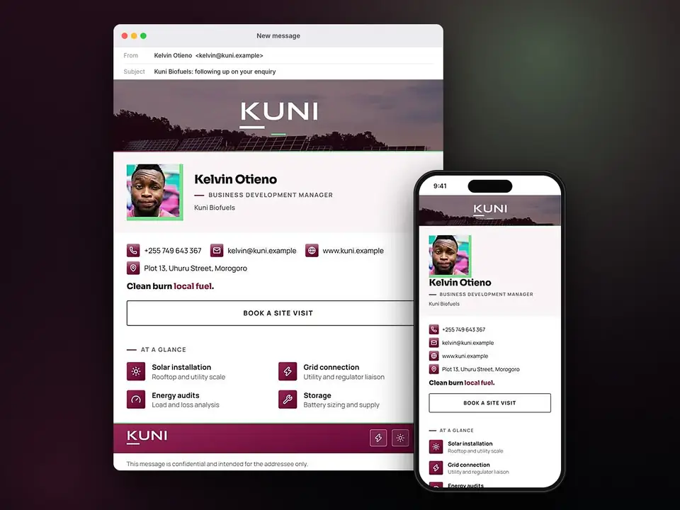 Signatures, Kuni Biofuels: finished specimen shown whole