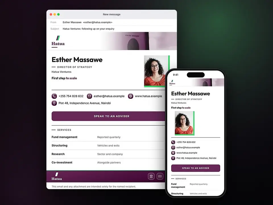 Signatures, Hatua Ventures: finished specimen shown whole